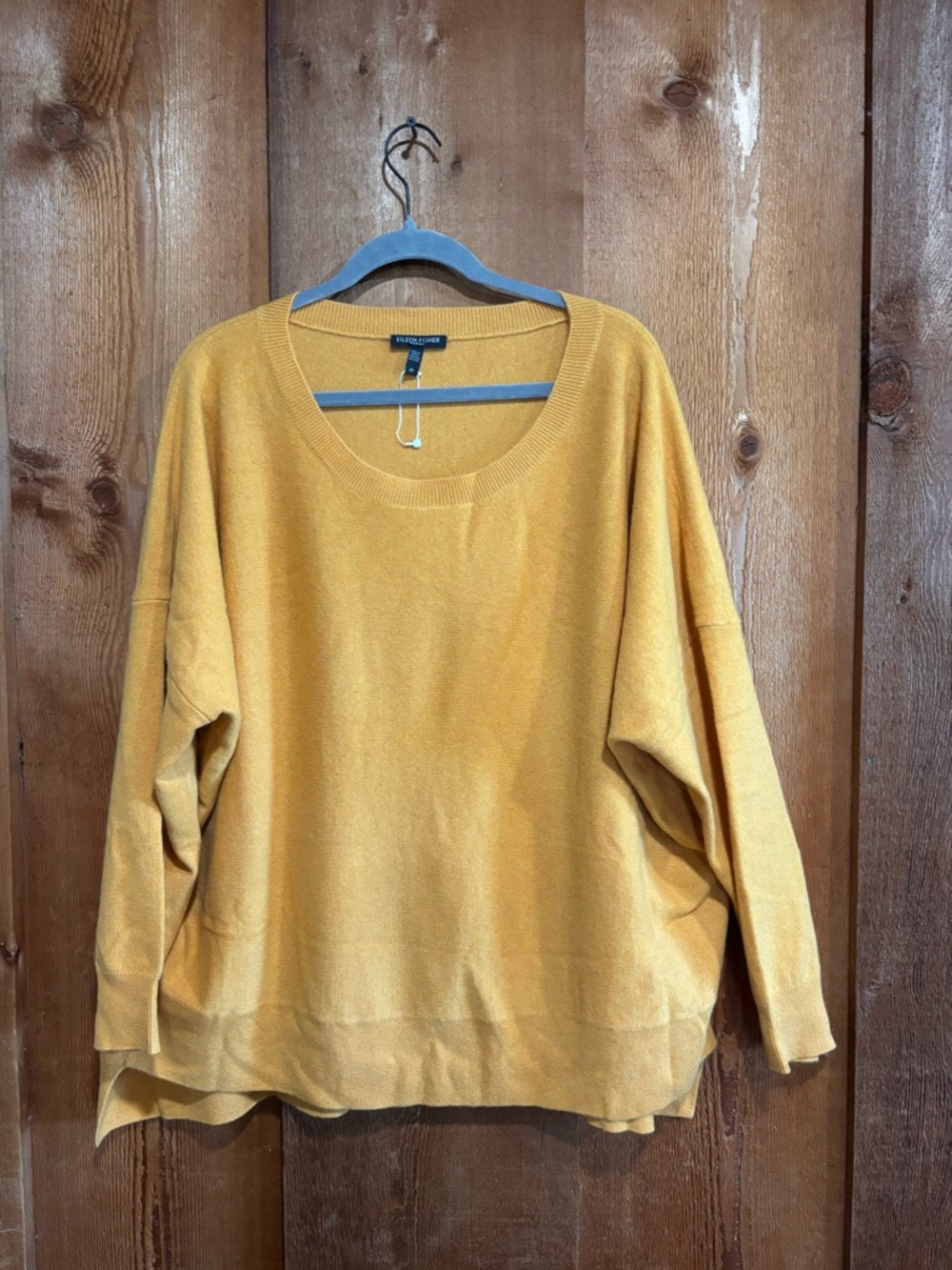 Eileen Fisher 100% Cashmere Mustard Yellow Slouchy Boxy Sweater Plus 2X